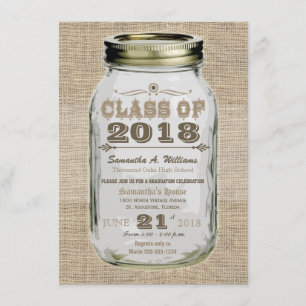 Invitation Mason Jar Rustique Vintage Look Burlap Graduation