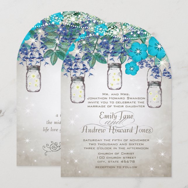 Invitation Mason Jar sous les étoiles rustique et romantique (Devant / Derrière)