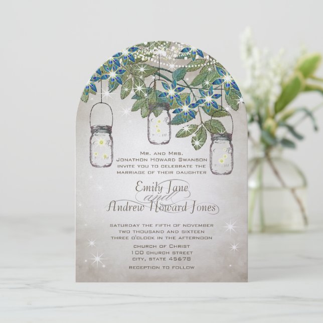 Invitation Mason Jar sous les étoiles rustique et romantique (Debout devant)