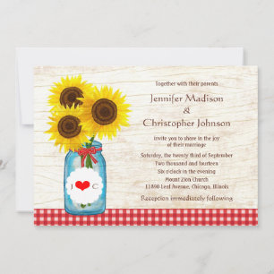 Invitation Mason Jar & Sunflowers Mariage campagnard rustique