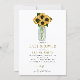 Invitation Mason Jar Tournesols Baby shower neutre