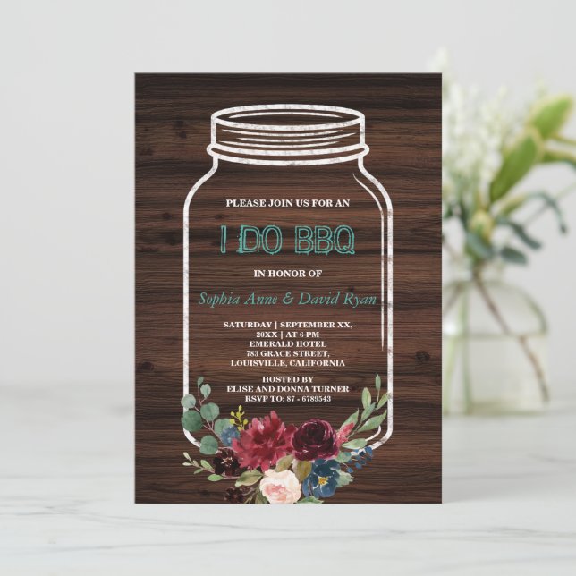 Invitation Mason Jar Vielle grange avant que je fasse BBQ (Debout devant)