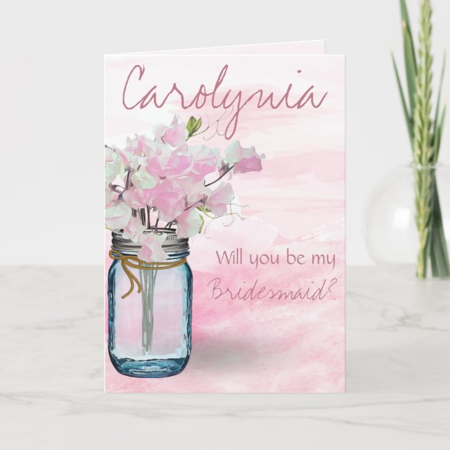 INVITATION MASON JAR WATERCOLOR ROSE POIS DOUX (Devant)