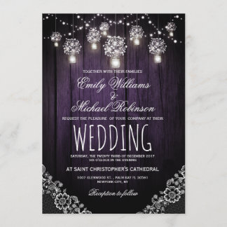 Invitation Mason Jars Lumières à cordes Élégant Mariage rusti