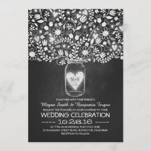 Invitation Mason pot et chalkboard fleurs mariage invite