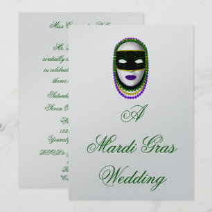 Invitation Masque "A Mardi Gras Mariage" perlé - noir/vert/P