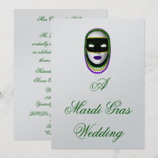 Invitation Masque "A Mardi Gras Mariage" perlé - noir/vert/P