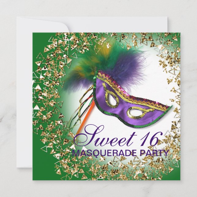 Invitation Masque à plumes Violet Sweet 16 Fête de Mascarade (Devant)