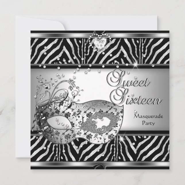 Invitation Masque argent Zèbre pour fête d'anniversaire Sweet (Devant)