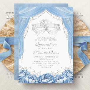 Invitation Masque Bal Masqué Bleu Clair Quinceanera