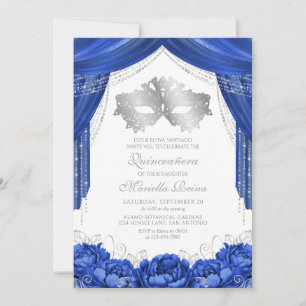 Invitation Masque Bal Masqué Royal Bleu Quinceanera
