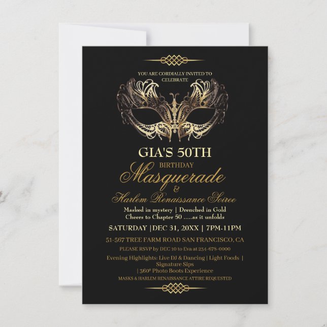 Invitation Masque Black Gold 50e Masquerade Anniversaire (Devant)