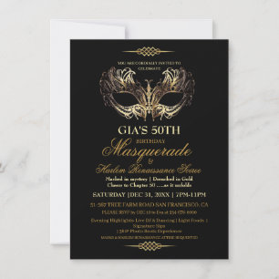 Invitation Masque Black Gold 50e Masquerade Anniversaire