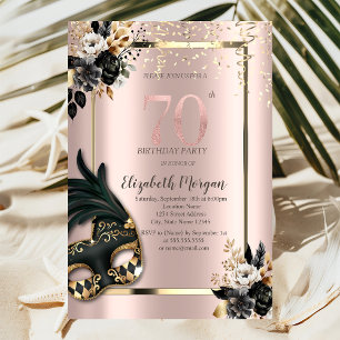 Invitation Masque Black Roses Confetti Rose Gold 70ème
