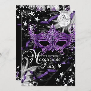Invitation Masque bleu argent Star Night Masquerade Sweet 16