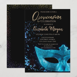 Invitation Masque Bleu, Confettis Quinceañera 