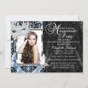 Invitation Masque bleu élégant Masque & talons Masquerade Pho