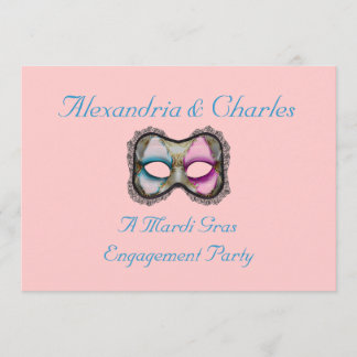 Invitation "Masque bleu/rose d'une partie de fiançailles de