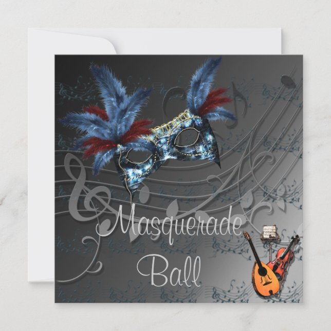 Invitation Masque bleu sur l'invitation à la boule mascarade  (Devant)