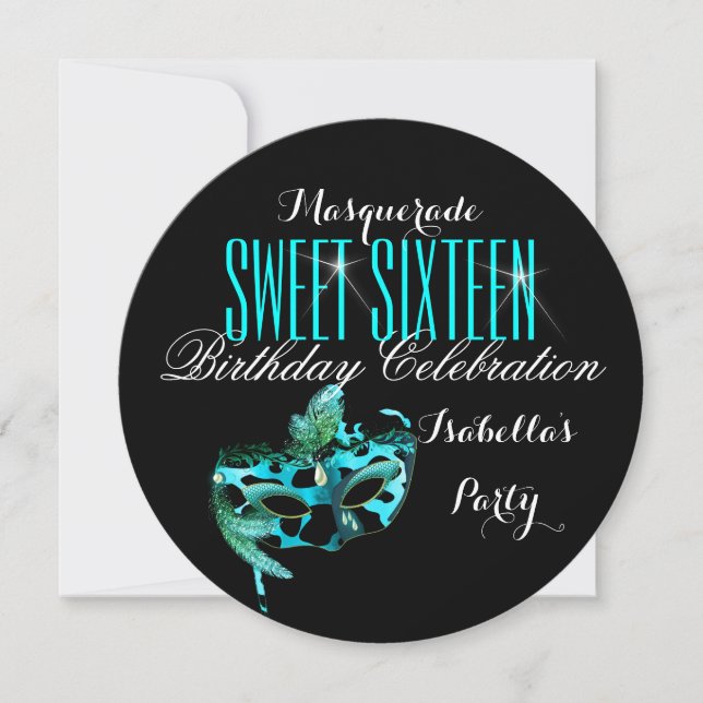 Invitation Masque Bleu Turquoise Anniversaire Fête de Mascara (Devant)