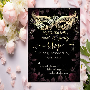 Invitation Masque Burgundy foncé Roses Noires 80 Sucré 16 RSV