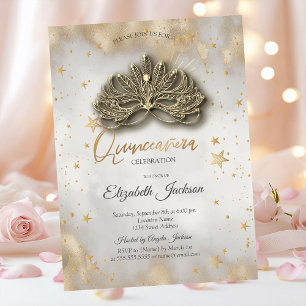 Invitation Masque Céleste Étoiles Or Quinceanera