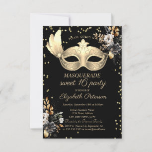 Invitation Masque Chic Diamants Roses Noires Sweet 16