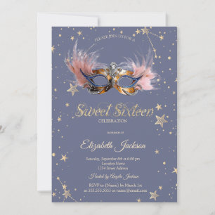 Invitation Masque Chic Étoiles Lavande Pastel Sweet 16