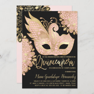 Invitation Masque Chic Pink Or Mascarade Masque Español Quinc