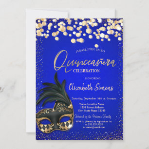 Invitation Masque Confetti d'or Royal Blue Quinceañera