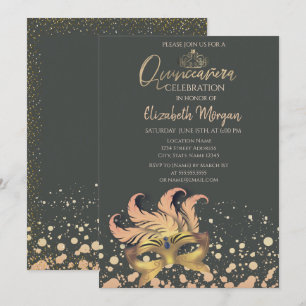 Invitation Masque, Confettis Points Mascarade Quinceañera
