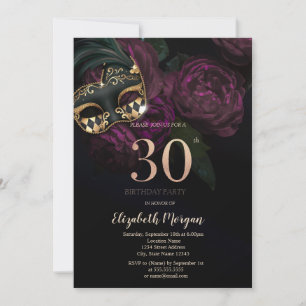 Invitation Masque Confettis Roses Élégant 30ème