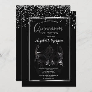 Invitation Masque d'argent, Frame, Confetti Quinceañera