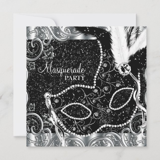 Invitation Masque d'argent noir Soirée masquée (Devant)