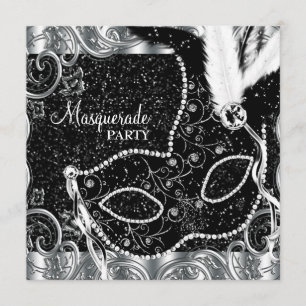 Invitation Masque d'argent noir Soirée masquée