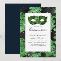 Masque de bal en vert et noir pour Quinceañera vin