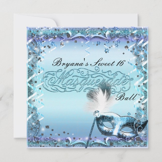 Invitation Masque de bal masqué Aqua et Violet pour fête d'an (Devant)