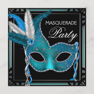 Invitation Masque de bal masqué bleu sarcelle noir