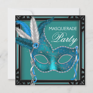 Invitation Masque de bal masqué bleu sarcelle noir