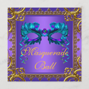 Invitation Masque de bal masqué bleu sarcelle violet or