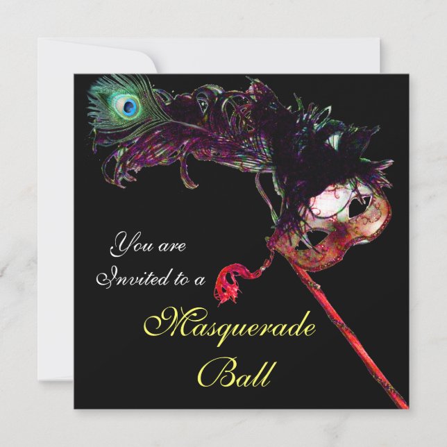 Invitation MASQUE DE BAL MASQUÉ DU MARDI GRAS CLASSE ,Noir (Devant)