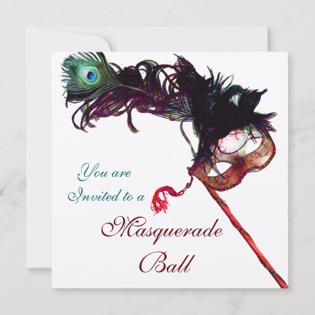 Invitation MASQUE DE BAL MASQUÉ DU MARDI GRAS Classe Or Rouge (Devant)
