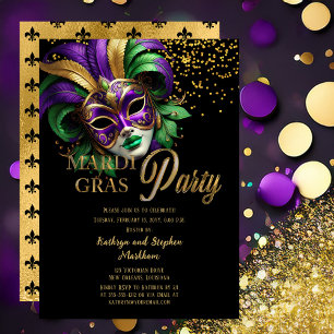 Invitation Masque de bal masqué élégant Mardi Gras Party