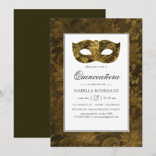 Invitation Masque de bal masqué en or vintage Quinceañera