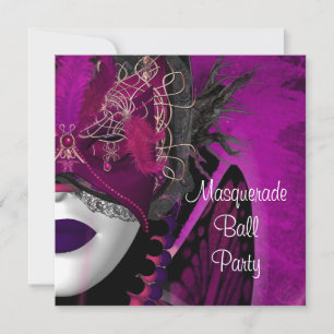 Invitation Masque de bal masqué Fille Noir Rose Violet