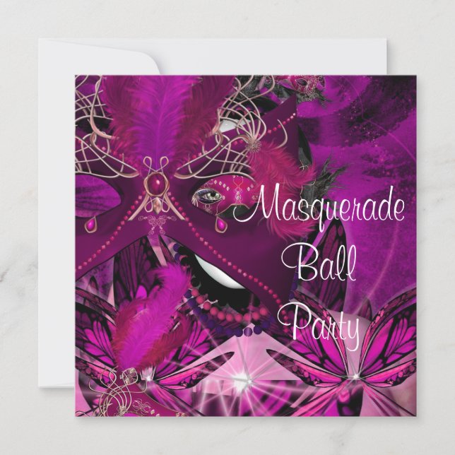 Invitation Masque de bal masqué Fille Noir Rose Violet (Devant)
