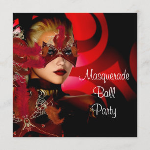 Invitation Masque de bal masqué Fille Noir Rouge 2