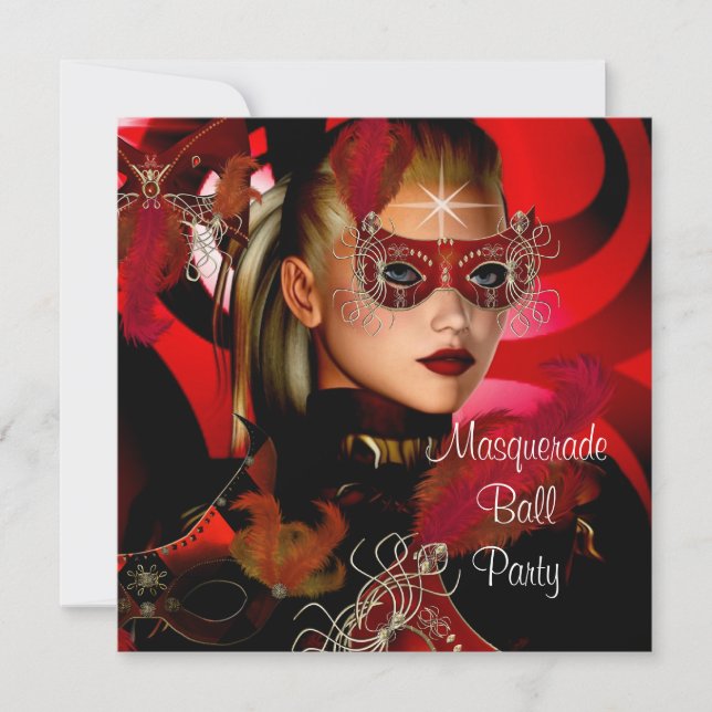 Invitation Masque de bal masqué Fille Noir Rouge 3 (Devant)