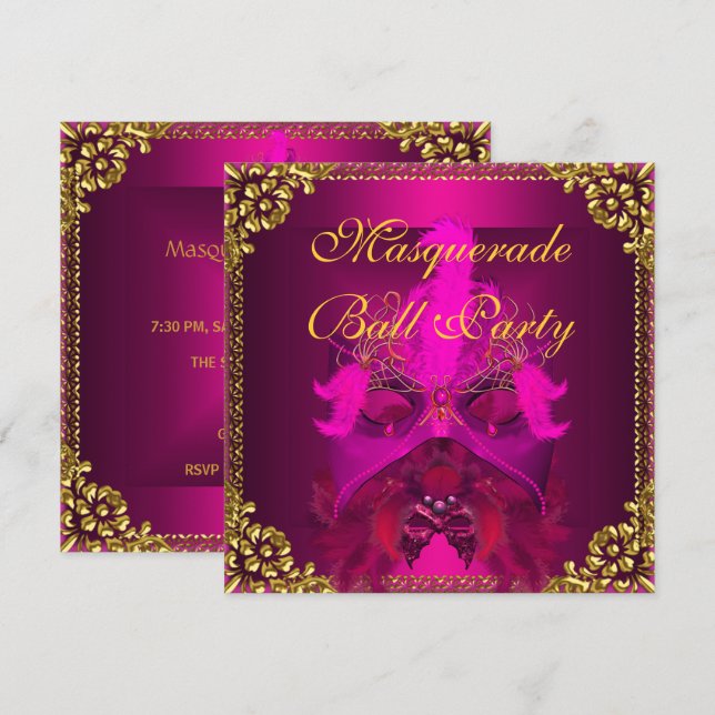 Invitation Masque de bal masqué Masks Or Rose Profond Or (Devant / Derrière)