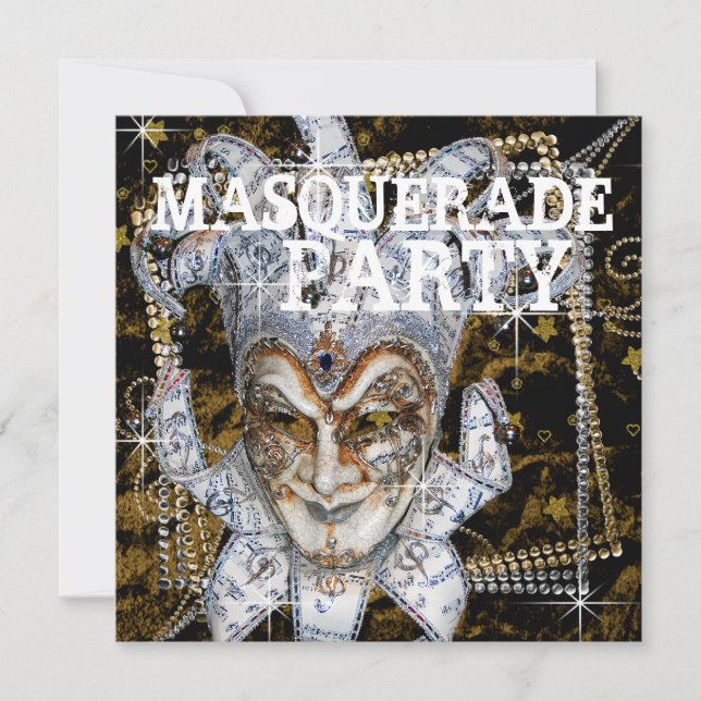 Invitation Masque de bal masqué noir et or argenté (Devant)